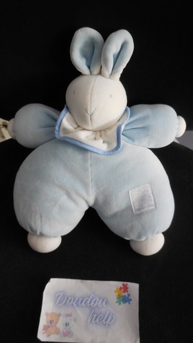 Doudou peluche lapin bleu col - lapin,