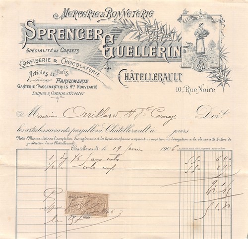Facture 1906 mercerie et - ,