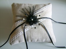 Coussin pour Alliance Noir/Ivoire/Blanc/Beige toile lin nature Mariage Mariée 