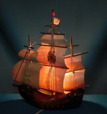 OLD BEDSIDE LAMP BOAT GALLION SCHOONER. 60/70's . WORKS