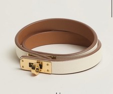 Hermes Mini Kelly Double Tour Leather Good Plated Ivory bracelet NEW