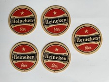 Set of 5 Vintage Heineken Bier Beer Double Sided Mats Coasters Amsterdam!