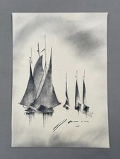 Voiliers, dessin à la craie