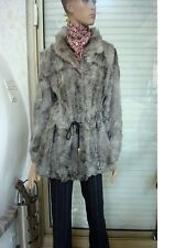 VESTE MANTEAU 3/4  VRAI FOURRURE ASTRAKAN ARGENTE TOUT DOUX LEGER NEUF T 38 /40