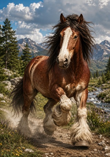 Cheval trait brun - trait,