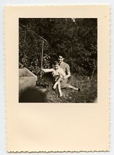 Portrait Woman & Child Sitting Garden Stairs - Old Photo Year. 1950