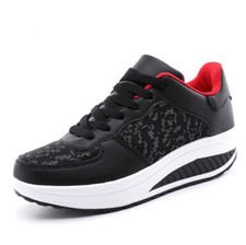 baskets femme semelle compensée haute épaisse sneakers sport noir rouge blanc