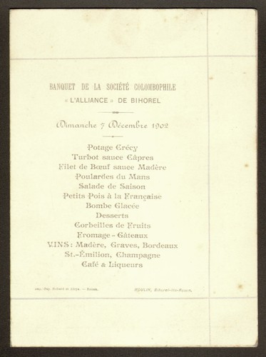 Menu société colombophile - menu.,