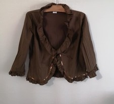 Chemisier veste kaki sequins dorés coton polyester T36 Jacqueline Riu (2505018)