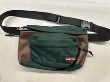 Vintage Eastpak Nylon Canvas Leather Green Fanny Pack Sling Waist Bag Made USA