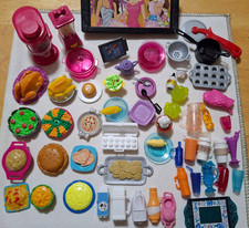 BARBIE 60+ KITCHEN LOT FOOD DISHES MIXER BLENDER PIES CHIPS JUICE EGGS COFFEE 