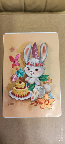 Carte brodée lapin avec - brodée,
