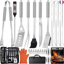 28Pcs Ustensiles Barbecue en INOX, Accessoires Barbecue Grille Professionnel