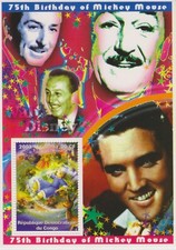 Timbres Elvis Presley / Disney - Feuillet de timbres neufs ** de Congo