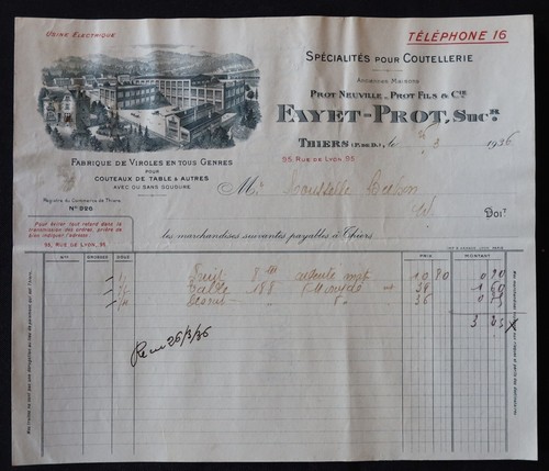 Billhead facture thiers 1936 - billhead,