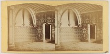 Vintage Albumin Stereo Photo Castle Interior Wallpaper Decoration c1865