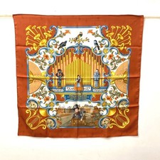 HERMES Scarf Carre 90 ORGAUPHONE ET AUTRES MECANIQUES Silk Orange