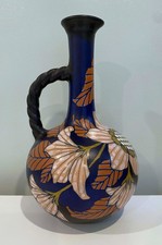 RARE Gouda Holland PZH Pottery Vase  w/TWISTED handle 11 in/28 cm tall MAGDA A+