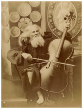 Older Man Playing the Cello, Monticelli Vintage Print, Albumin Print 