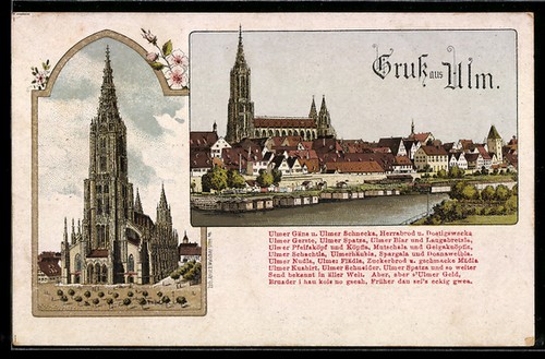 Lithographie ulm donau - ulm, a.