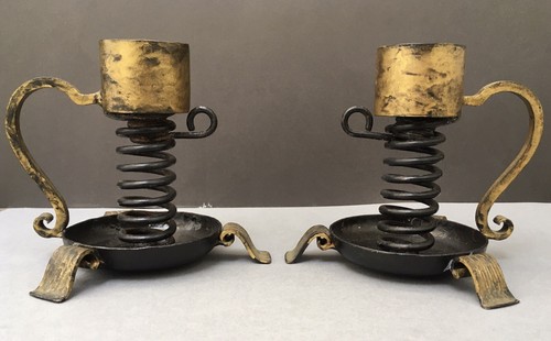 Paire bougeoirs anciens - paire,