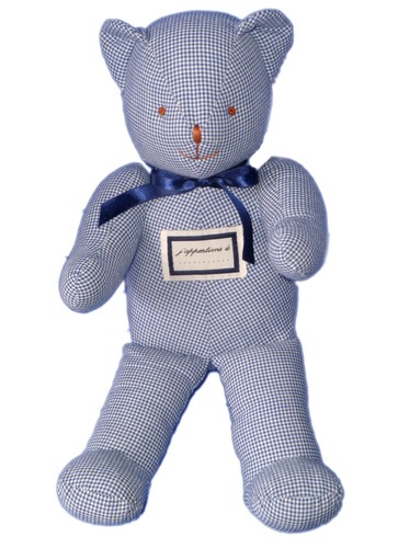 Doudou tissu ours bleu blanc
