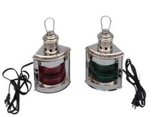 Set of 2 Solid Brass Port and Starboard Electric Lanterns 12"