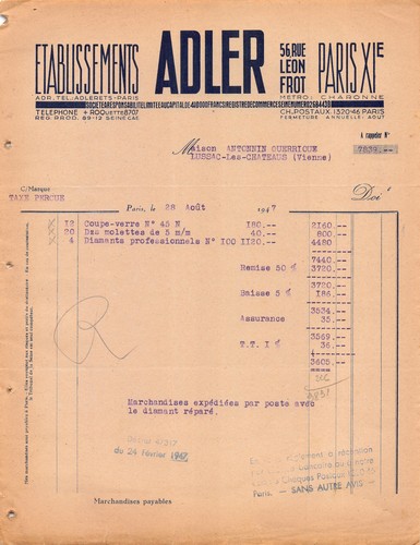 1947 ets adler paris - a, m