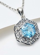 NWOT Or Paz Sterling Silver 925 Blue Topaz Hexagon Pendant 18” Chain Israel PZ