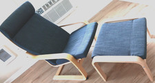 IKEA POÄNG Armchair and Ottoman, Birch Veneer Frame, Skiftebo Dark Gray Cover