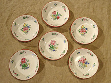 6 assiettes coupelles faïence Lunéville KG modèle réverbère décor floral Ø 14,2
