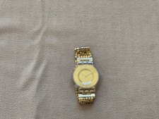 Women's Swatch Paved In Gold Quartz Watch w/Beaded Bracelet Band Swiss Made 2000