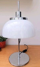 Vintage Mid Centrury 70s White & Chrome Guzzini Faro Italian Design Table Lamp 