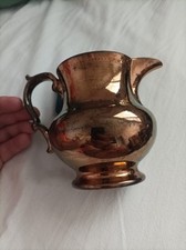 Ancienne cruche verseuse Pot A Lait en faïence métallisée Jersey 