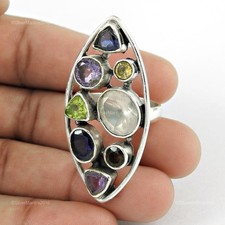 Bague Cocktail Améthyste Péridot Pour Noël Taille 7,5 Argent Sterling 925 Réel