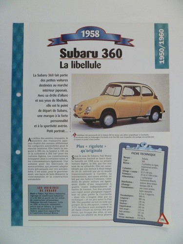 Carte fiche auto subaru - auto, 360