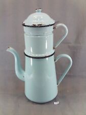 ancienne cafetière en tole émaillé bleu vert Hauteur : 34 cm (CV38)
