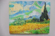 Tableau peinture hommage d'un artiste à Van Gogh Champ de blé avec cyprès