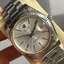 Rare Cyma President Day Date Automatic Silver Dial 25 J Swiss Watch Vintage Men