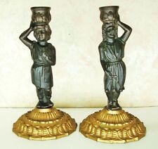 2 Vintage Nestor Martin Cast Iron Maidens Candlesticks Very Good Vintage Cond.