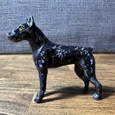 Vintage Cast iron metal Doberman Pinscher dog Figurine-4" long 3" tall