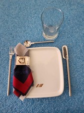 AIR FRANCE CONCORDE BOUILLET BOURDELLE CUTLERY PLAID NAPKIN LIMOGES CHINA GLASS