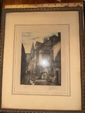 Antique Framed Signed Print SAINT-VIVIEN VU DE LA RUE DU MATELAS Rouen France