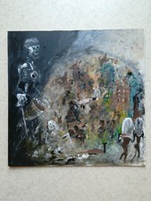 ART AFRICAIN Signé huile sur carton fort TAM TAM de la MORT SIDA