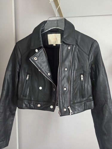 Maje black leather crop biker - maje,