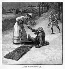 TOBOGANNING OLD MAN FARMER STEBBINS TOBOGGANS AND WIPES OUT ANTIQUE TOBOGGAN