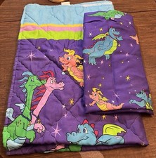 Vintage Dragon Tales Purple Toddler Bedspread & Flat Sheet Dan River USA