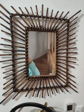 Rare Miroir Soleil Rectangulaire Rotin Bambou - Années 60/70 - Vintage 🍒