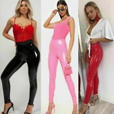 Women Ladies Vinyl PVC Wet Look Shiny Disco Elasticated High Waist Leggings Pant