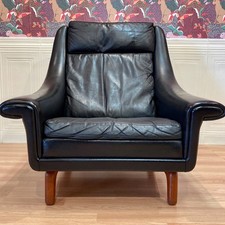 FAUTEUIL DESIGN SCANDINAVE AAGE CHRISTIANSEN CUIR NOIR 1950.